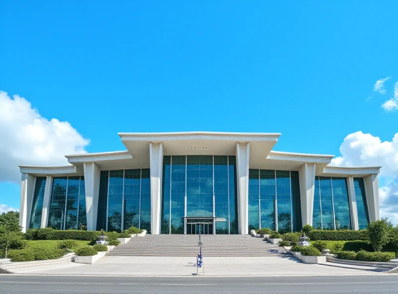 Supreme Federal Court (STF) building in Brasilia, Brazil, under a bright blue sky