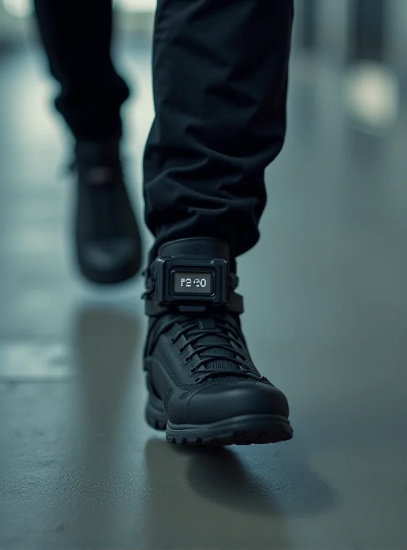 A digital ankle monitor on a person's leg.