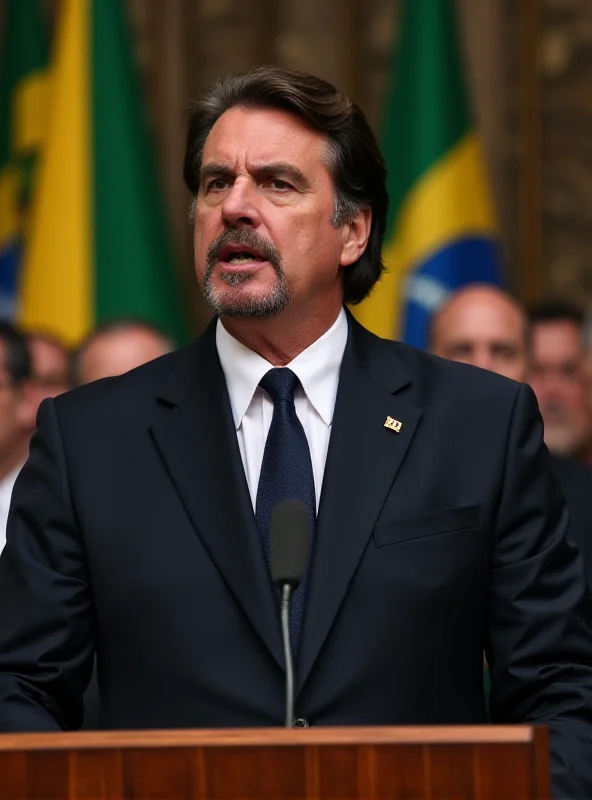 Jair Bolsonaro speaking at a podium with a serious expression.