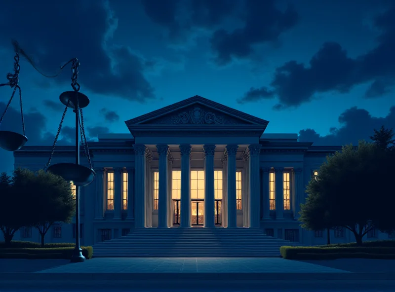 Illustration of the Brazilian Supreme Court (STF) building at night, with a dramatic sky and symbolic scales of justice in the foreground.