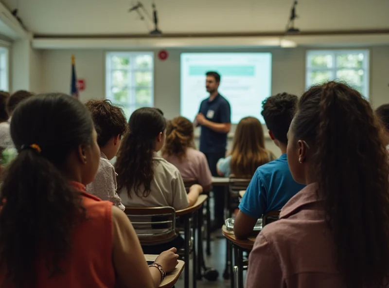 A group of public school students in Recife listening attentively to a lecture by a court official.