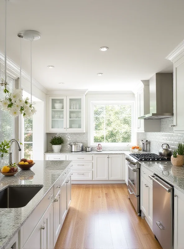 A modern, renovated kitchen with stainless steel appliances and granite countertops.