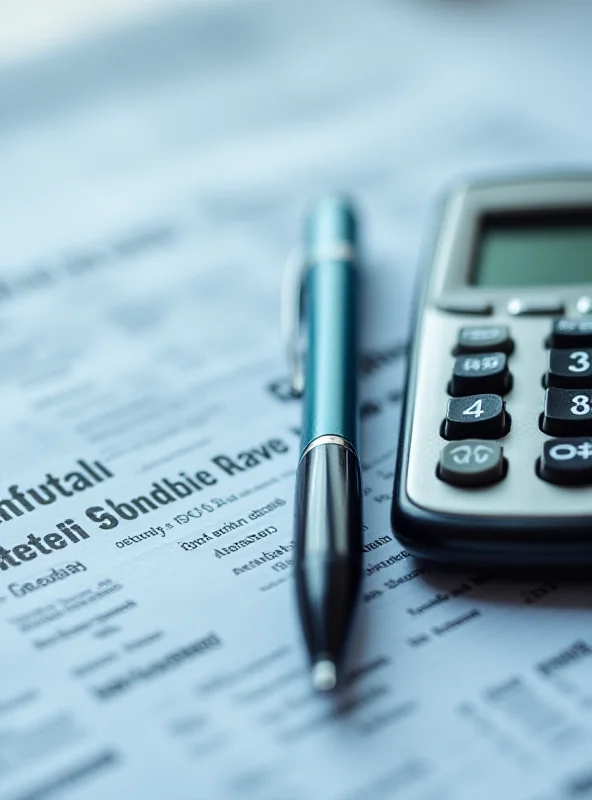 A close-up shot of a calculator resting on a financial newspaper, with a pen lying beside it, symbolizing retirement tax planning and financial management.