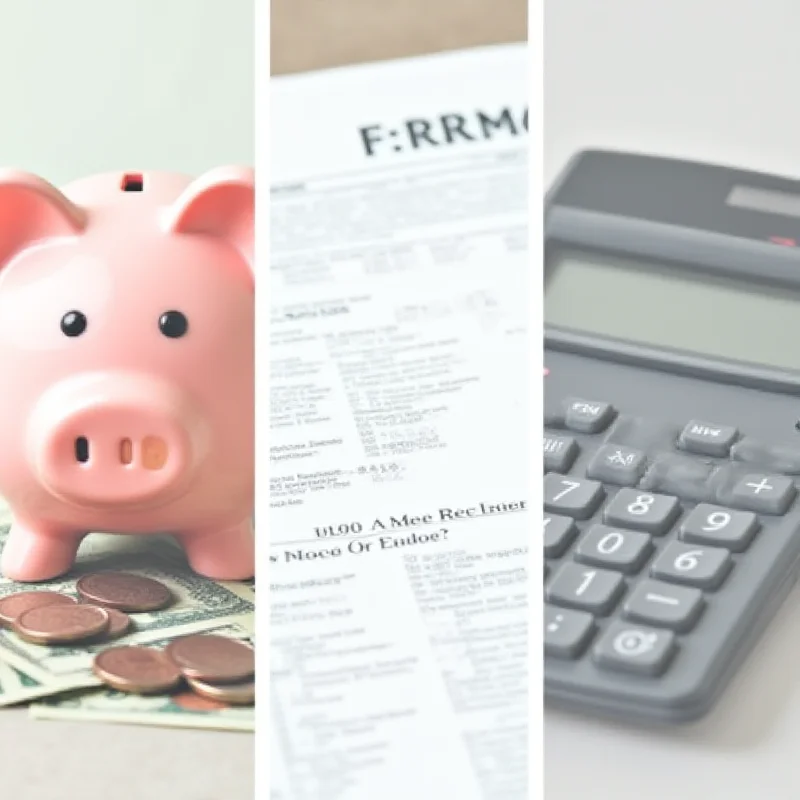 A split image showcasing different retirement options: a piggy bank representing savings, a Roth IRA document, and a calculator symbolizing financial planning.