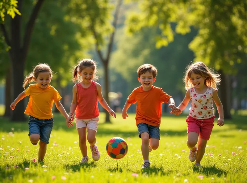 A group of diverse children playing together in a park, symbolizing the hope for a better future for the children rescued from trafficking in Bosnia.