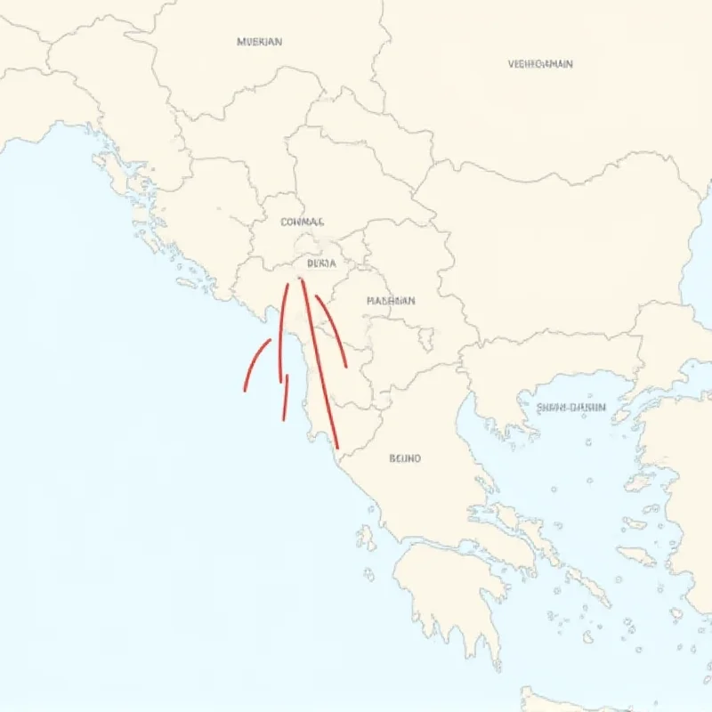 A map highlighting Bosnia and Herzegovina's location in the Balkans, with arrows indicating migration routes passing through the country.