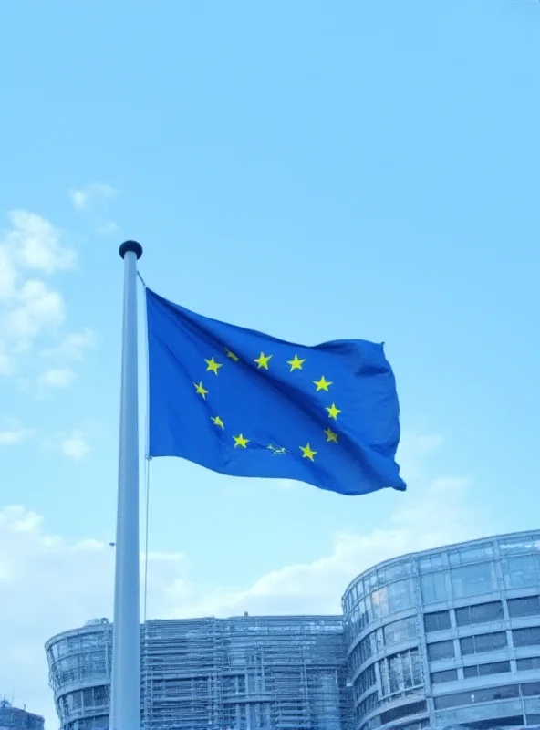 EU flag waving in front of the European Parliament building