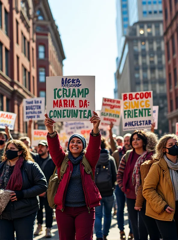 A diverse group of people holding signs supporting immigrant rights at a Boston rally.