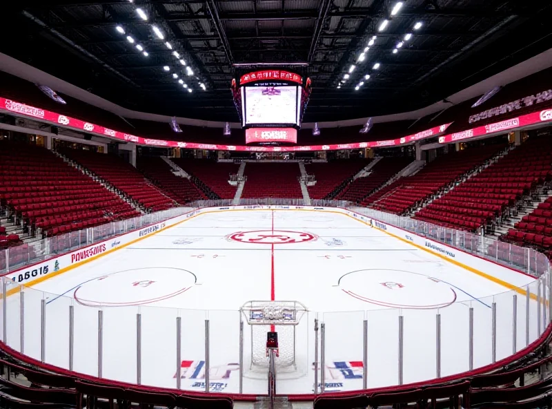 Interior of Agganis Arena, showcasing empty seats and the ice rink.