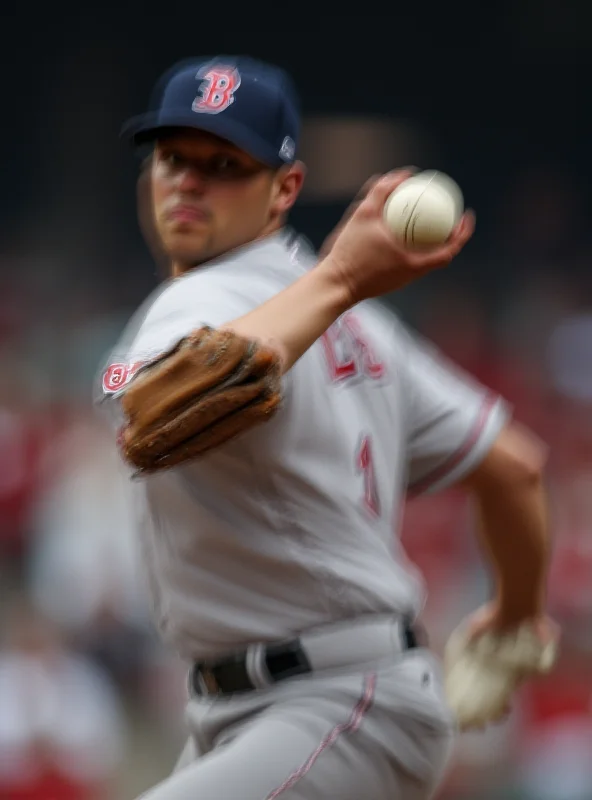 Close-up of a baseball pitcher throwing a fastball.