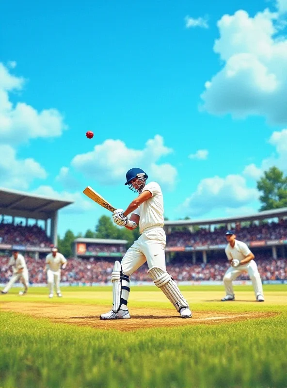 A cricket match in progress, with a batsman hitting the ball.