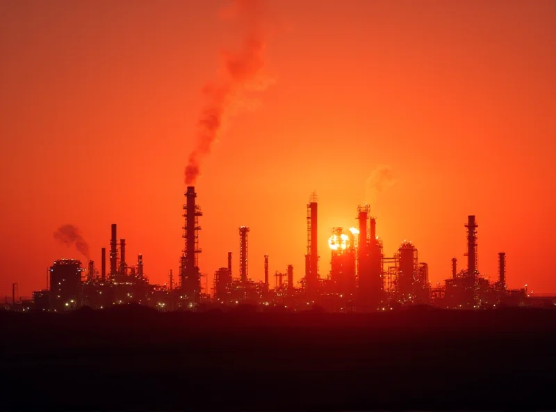 Oil refinery at sunset