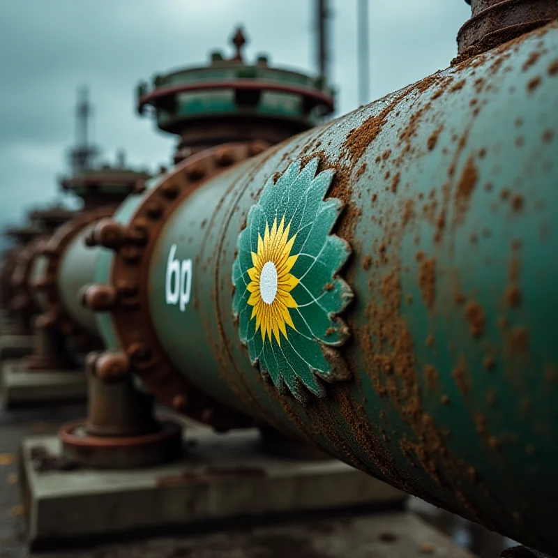 Close up of a pipeline with a BP logo