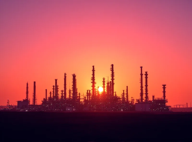 Oil refinery at sunset