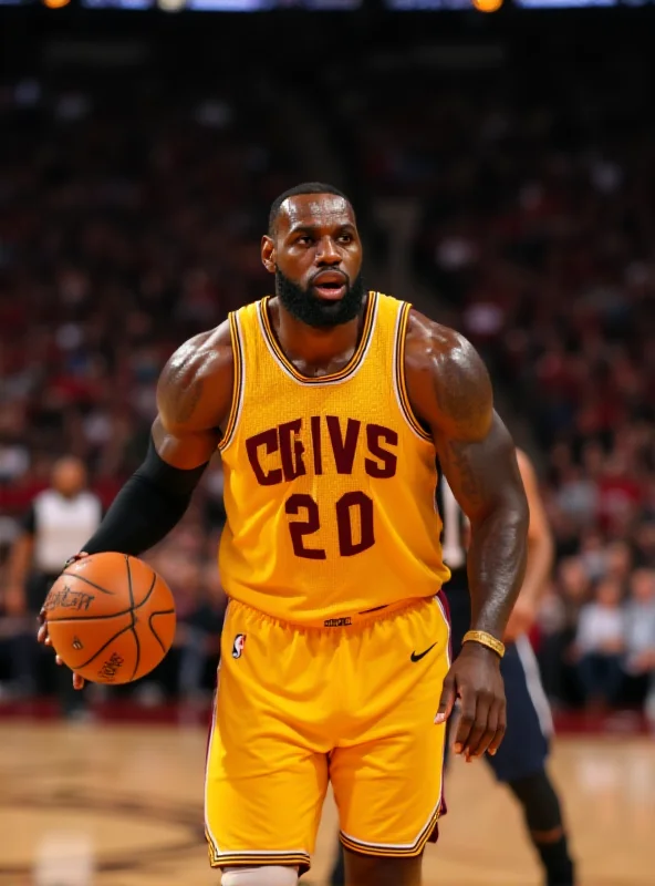 LeBron James dribbling a basketball on a basketball court during a game.