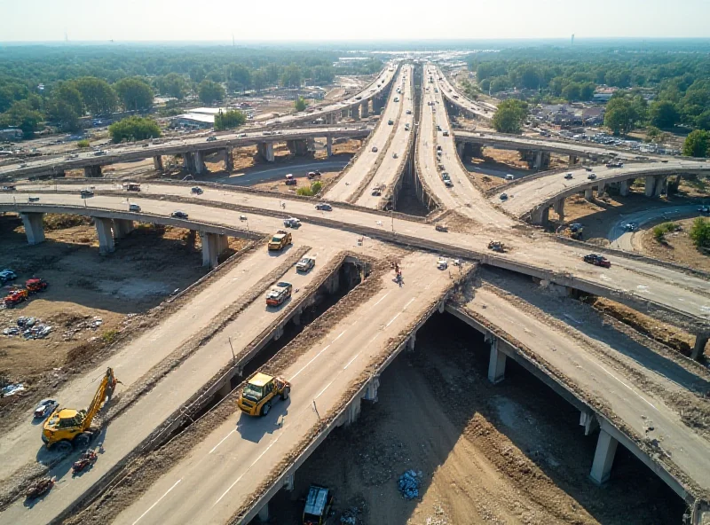 Aerial view of a highway interchange under construction