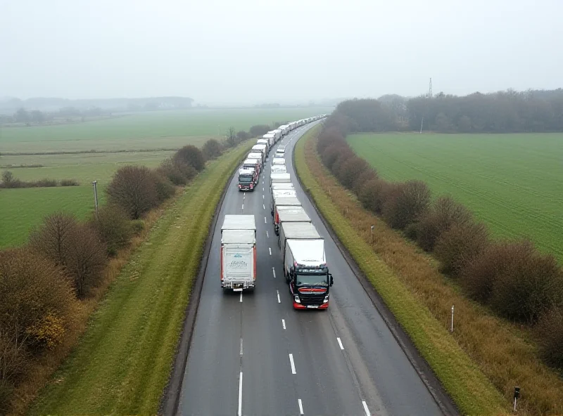 A long line of trucks on a detour route