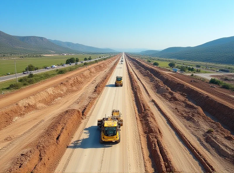 Aerial view of highway construction site