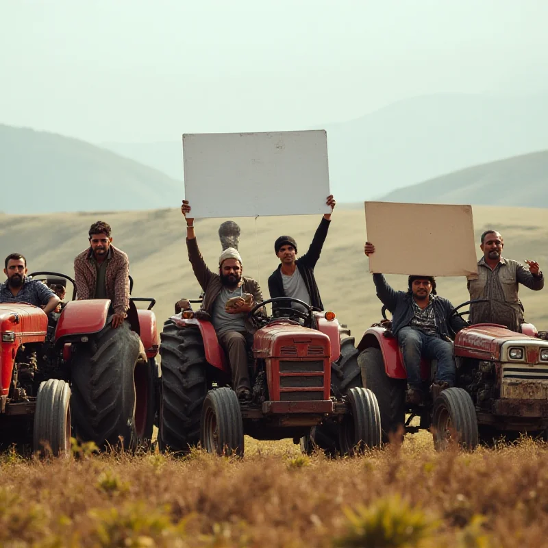 Farmers protesting with tractors in a field