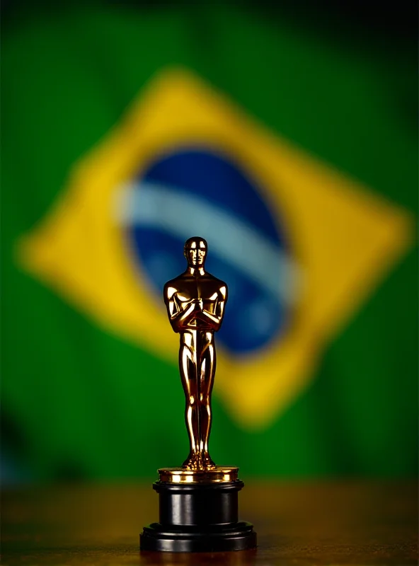 Oscar statue with Brazilian flag