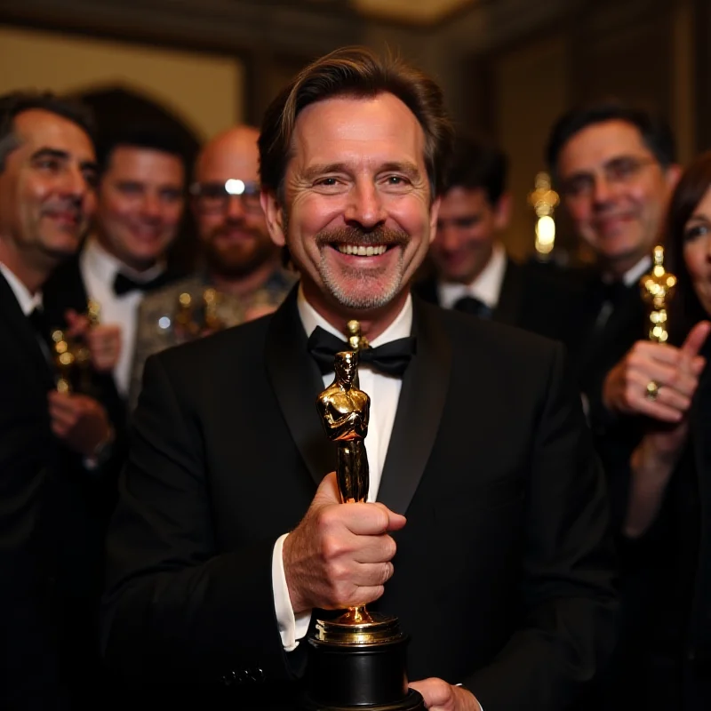 Walter Salles holding the Oscar award