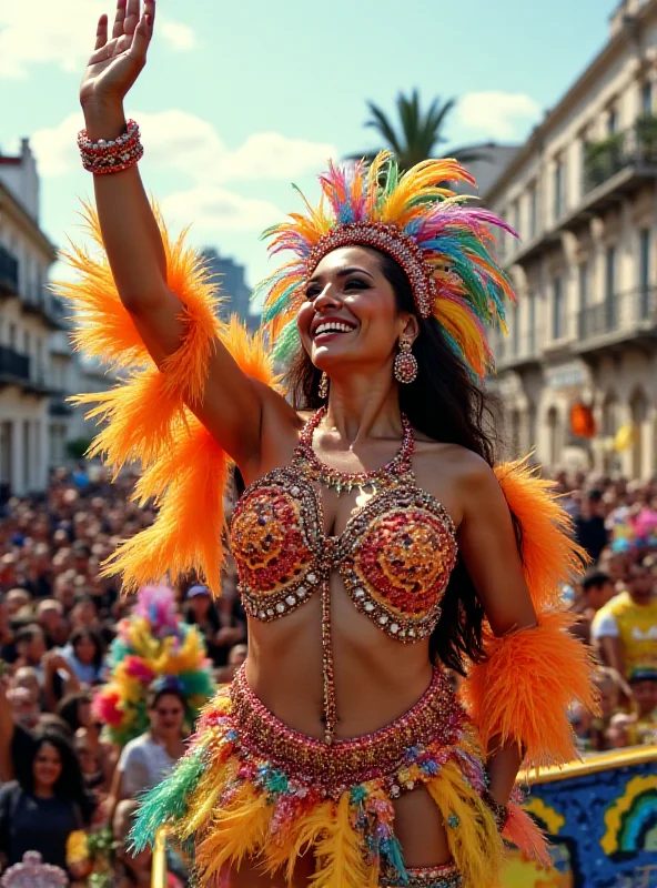 Erika Hilton waving to the crowd during the Paraíso do Tuiuti parade in Rio de Janeiro.