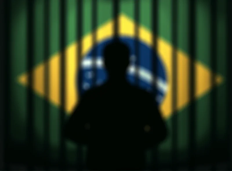 A symbolic image representing the lack of access to justice in Brazil, with a blurred figure behind bars