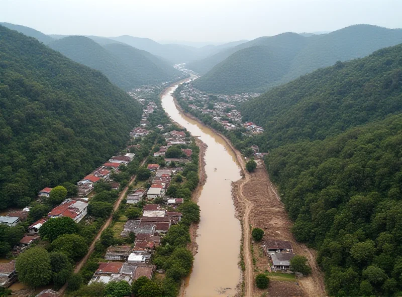 Aerial view of a Brazilian town affected by mining, showing environmental damage and residential areas