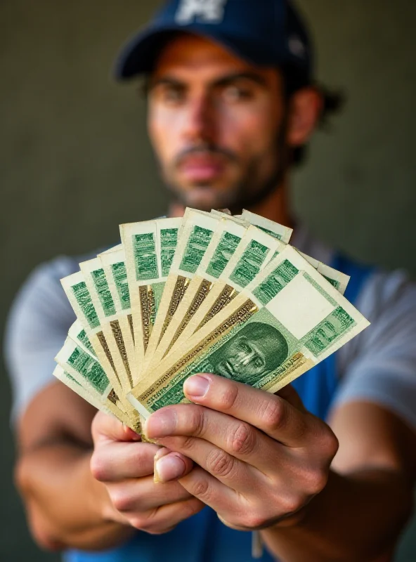 A worker holding Brazilian currency notes.