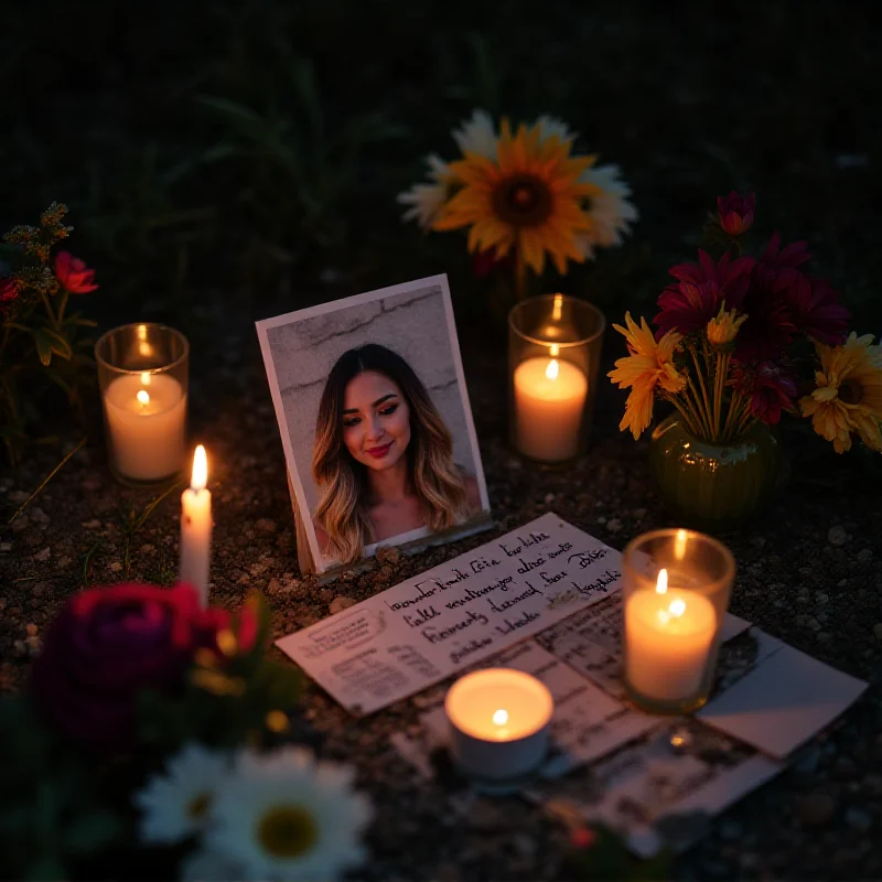 A somber scene depicting a memorial for a victim of violence.