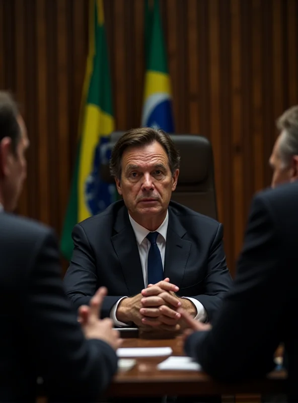 A courtroom scene with Jair Bolsonaro's lawyers presenting their defense, with the Brazilian flag subtly visible in the background.