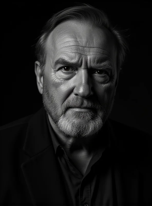 A black and white portrait of Gene Hackman, looking serious and thoughtful.