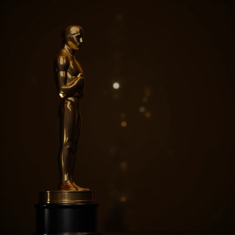 A golden Oscar statuette on a dark background.