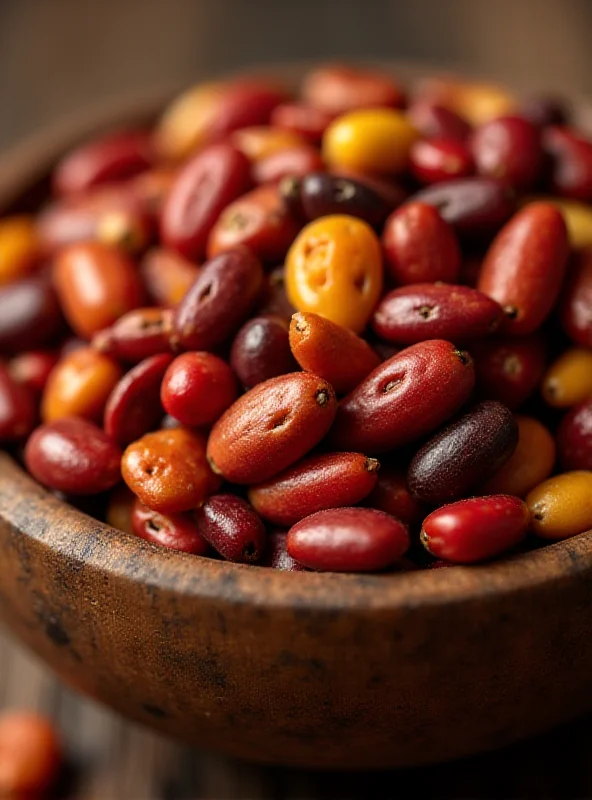 Close-up shot of various types of colorful Brazilian beans arranged in a bowl