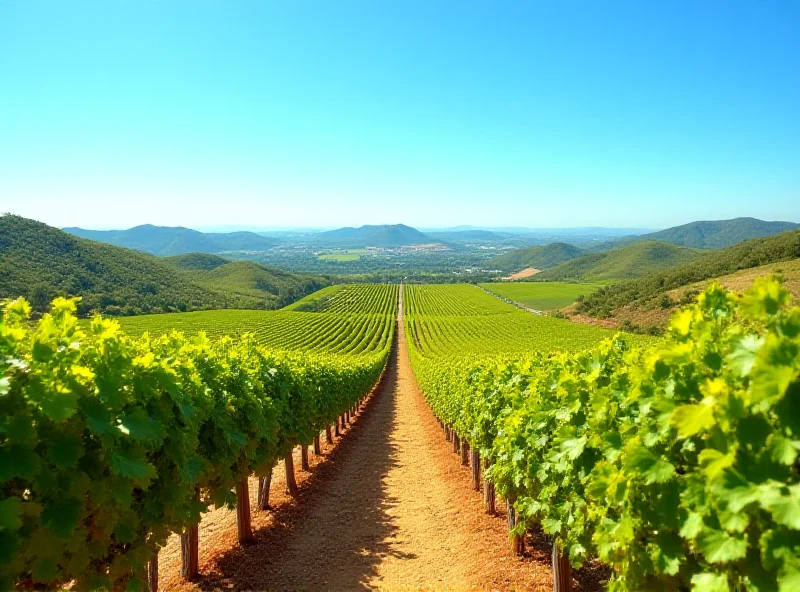 A picturesque vineyard in Brazil with rolling hills and clear blue skies