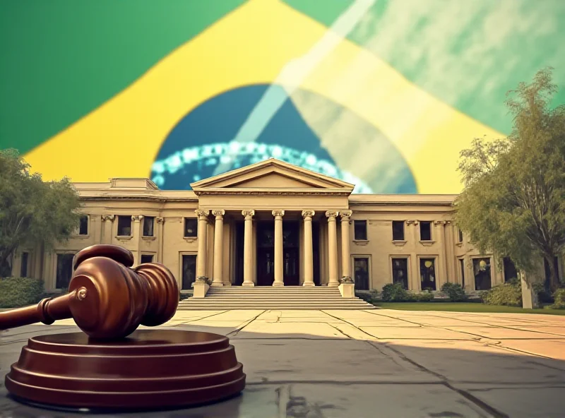 Illustration of the Supreme Federal Court in Brazil with a gavel overlayed, symbolizing justice and legal proceedings.