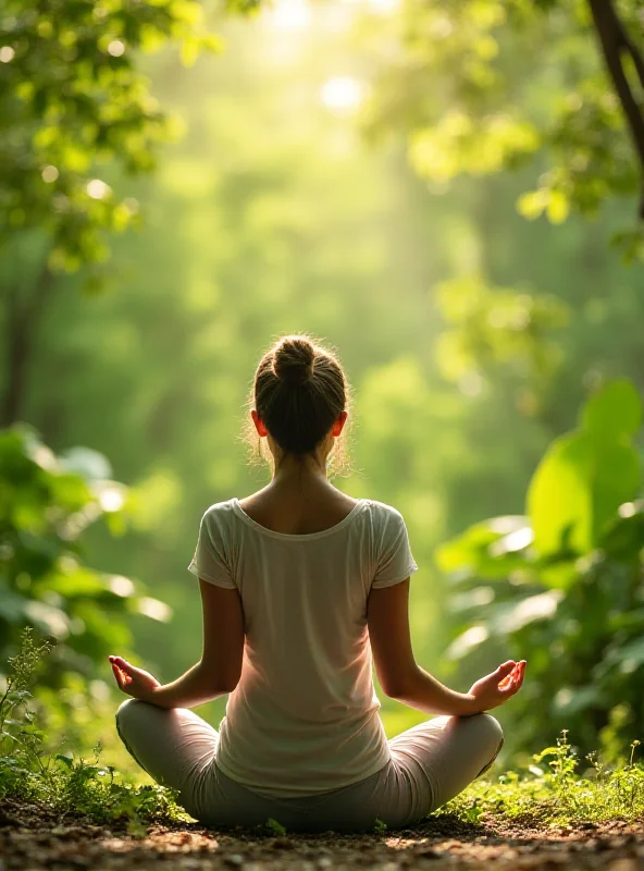 A person meditating outdoors in a peaceful setting. Focus on mindfulness and inner peace.