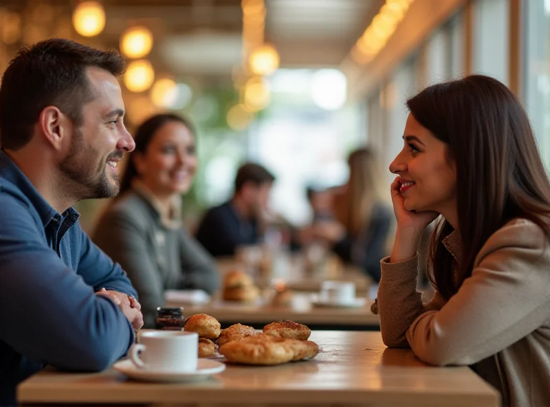 Image of two people sitting across from each other at a table, engaged in a civil and respectful conversation, representing the 'Dining Across the Divide' segment.