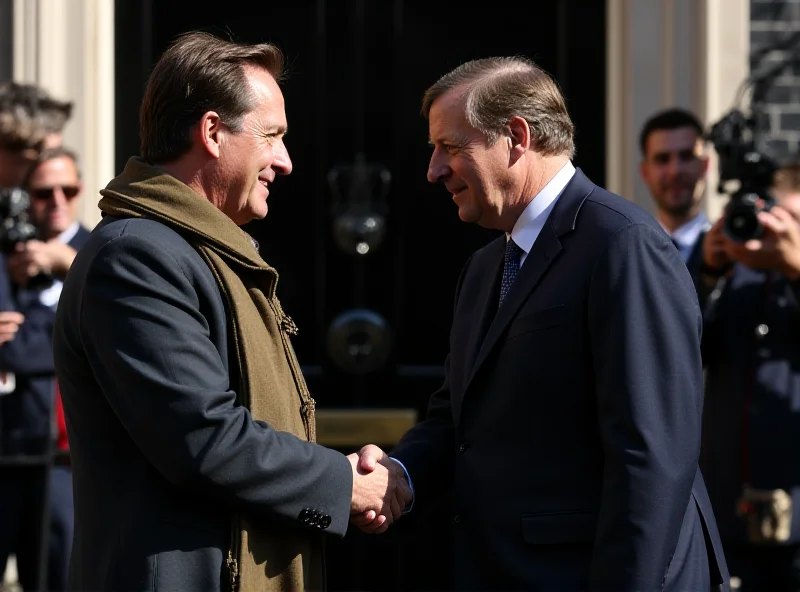 Zelensky and Starmer shaking hands in front of Downing Street