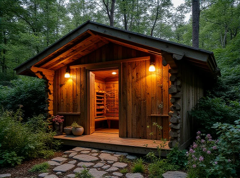 Exterior of a unique sauna built with recycled materials