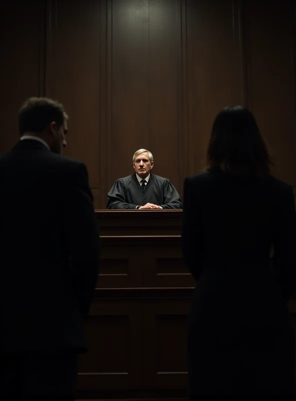 A courtroom scene with a judge and lawyers, symbolizing the juvenile court system.