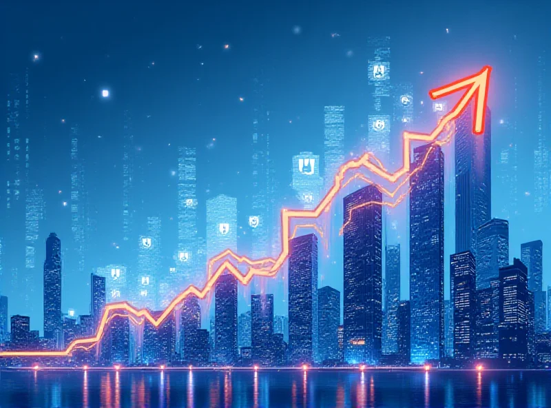 Illustration of a rising stock chart with AI icons overlayed, representing Broadcom's stock growth driven by AI.