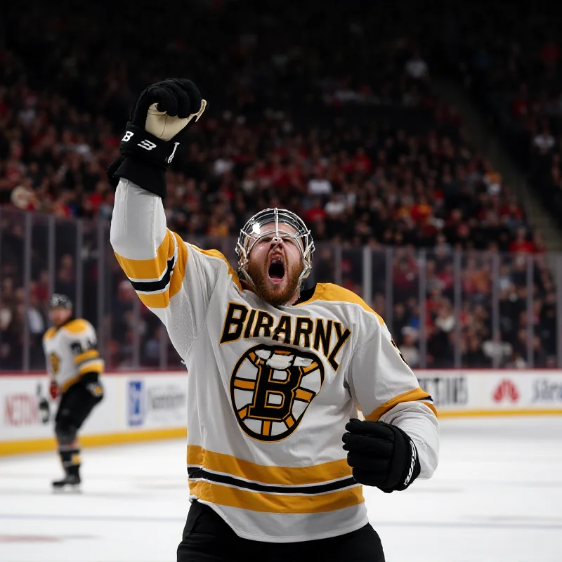 David Pastrnak celebrating a goal during a Bruins game.