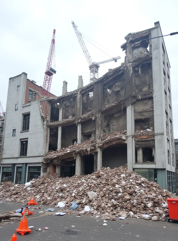 The damaged facade of a building in Brussels after a crane accident.