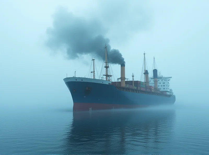 Image of a cargo ship emitting black smoke into the air and water.