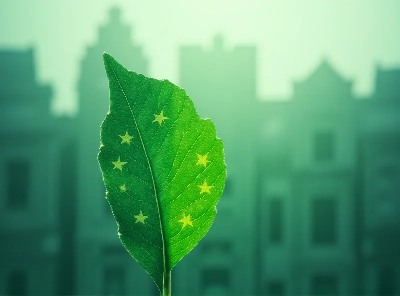 Illustration of EU flag fading into a green leaf, symbolizing a shift in environmental policy.