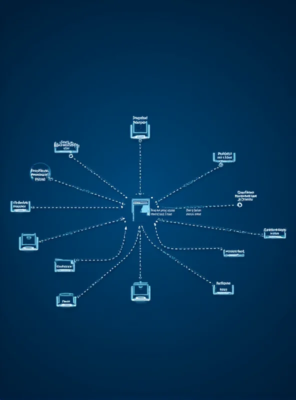 A network diagram illustrating connections between a central business and various third-party vendors, with warning signs highlighting potential security risks.