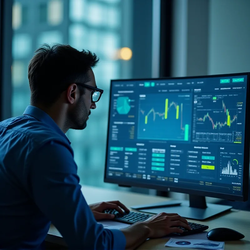 A person analyzing data on a computer screen, representing the process of researching a company's earnings report.