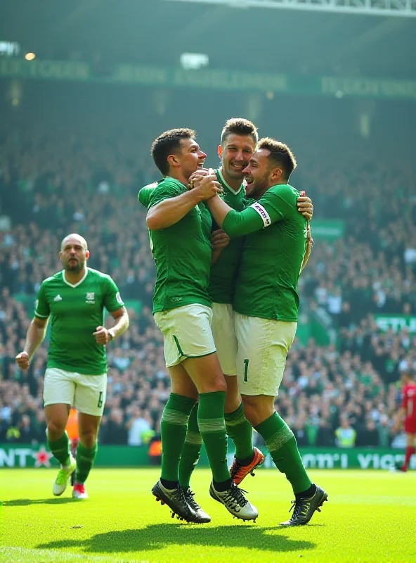 A football player celebrating a goal during an FA Cup match. The player is surrounded by teammates, and the crowd is cheering in the background.