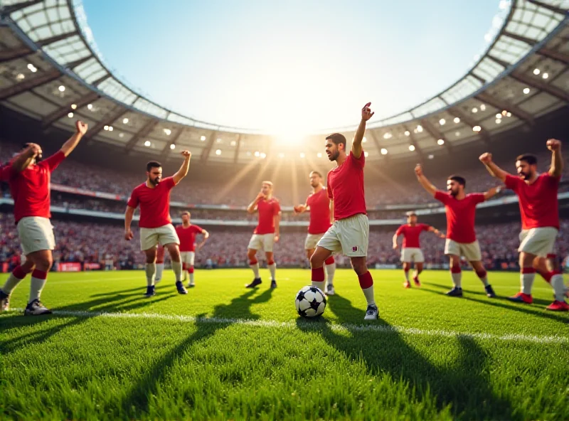 Soccer players celebrating a goal on a green field.